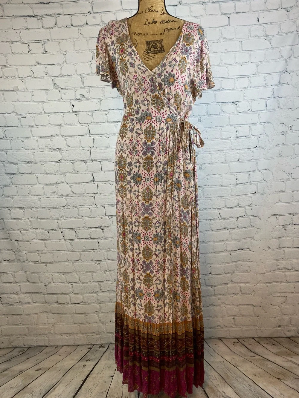 Patrons of Peace Boho Crinkly Faux Wrap Maxi